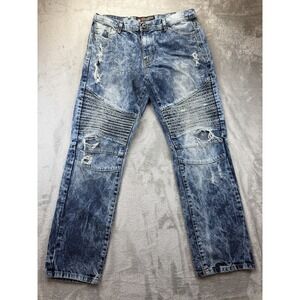 Southpole Jeans Mens 36x32 Blue Denim Cotton‎ Acid Wash Distressed Stretch
